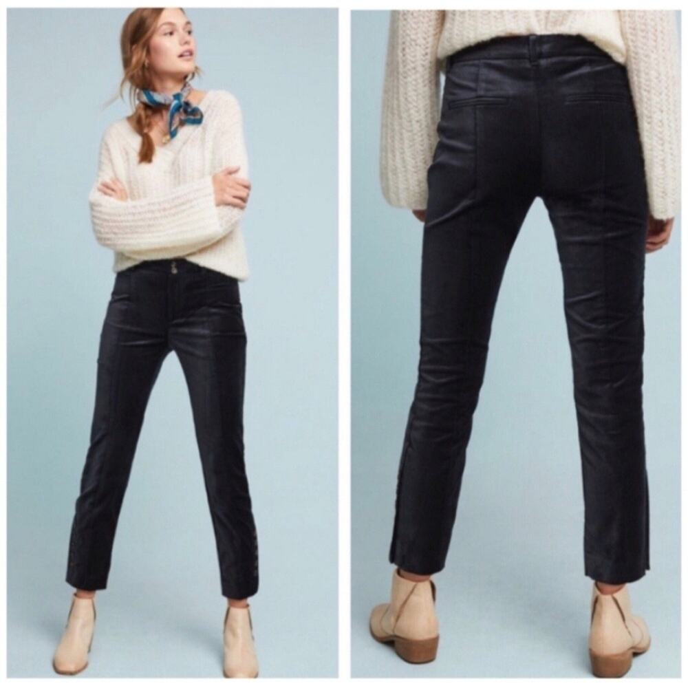 Anthroplogie Pants Womens 8 Essential Slim Black Velvet Ankle Holidays Party